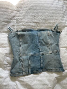 Zara Light Blue Denim Corset-Style Tube top